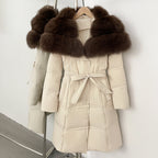 OFTBUY New Winter Thickened Clothes Women Long Big Natural Fox Fur Puffer Coat Female Real Fox Fur Fluffy White Duck Down Jacket