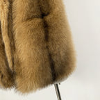 OFTBUY Luxury Long-Line Faux Fur Gilet - Premium Vegan Fox Fur Sleeveless Overcoat with Oversized Shawl Collar