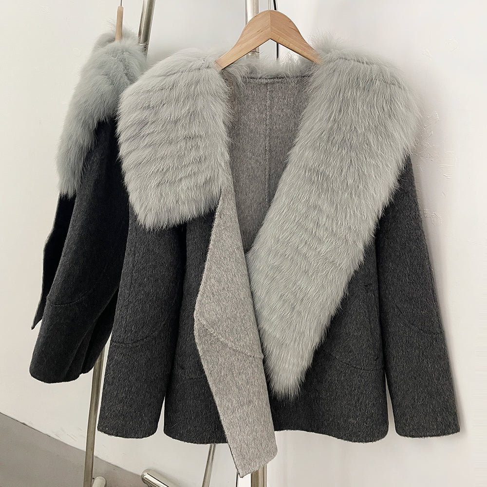 OFTBUY New Autumn Winter Double-sided Wool Jacket Elegant Real Fox Fur Collar 100% Wool Coat Female Woolen Blends Clothes Women