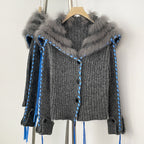 OFTBUY New Spring Autumn Top Cardigan Clothing Female Short Slim Real Fox Fur Knitted Sweater Women Real Fur Knittig Jacket Lady