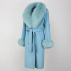 OFTBUY Winter Jacket Women Long Natural Wool Blends Cashmere Real Fur Coat Double Breasted Belt Warm Streetwear New Fashion