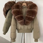 OFTBUY Knit Cuff Short Real Fox Fur Collar Duck Down Coat Female New Autumn Winter Clothes Women Genuine Fur Puffer Jacket