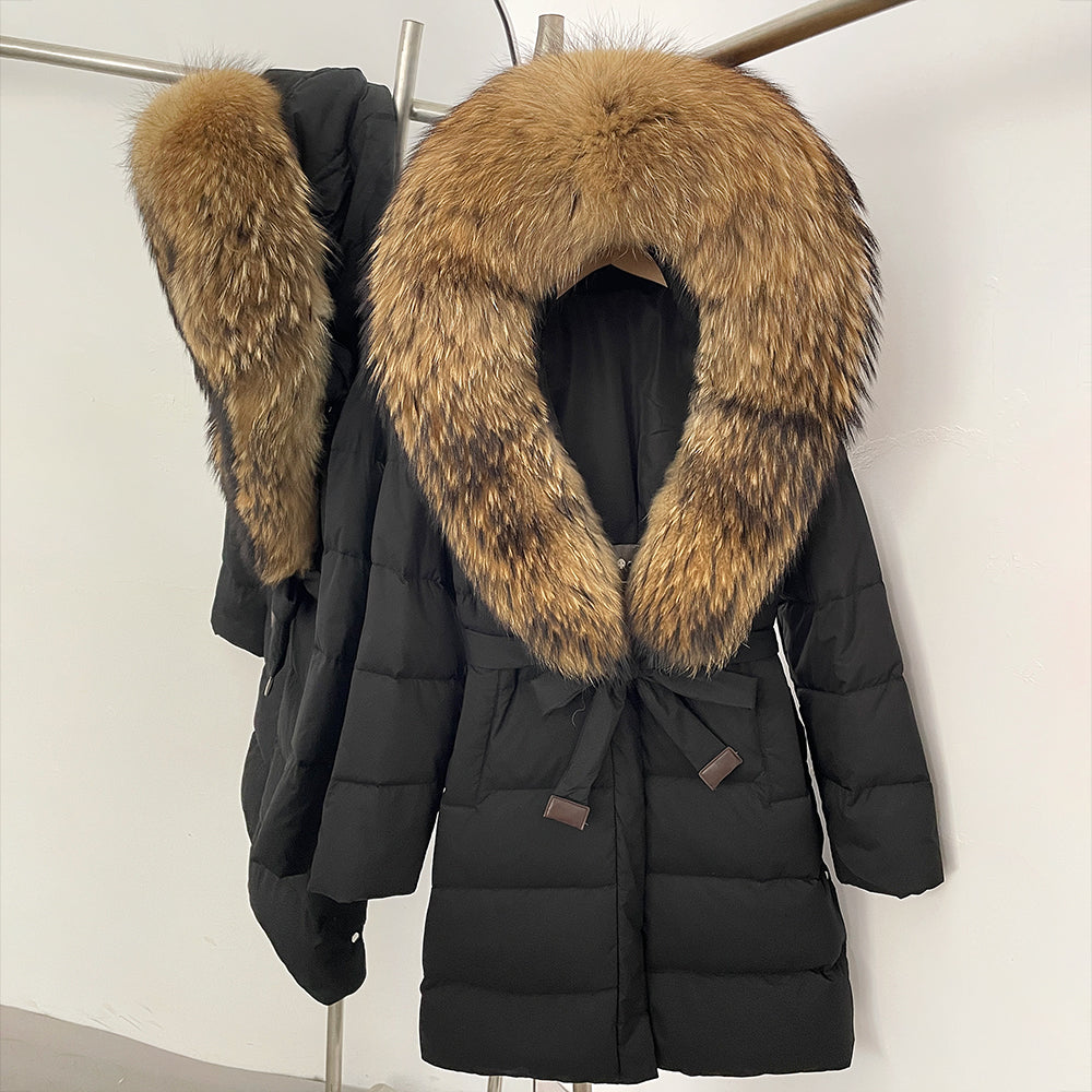 OFTBUY New Winter Genuine Fox Fur Hooded Puffer Coat Women Women's White Duck Down Jacket Outerwear Female Fashion Parkas