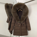 OFTBUY New Winter Genuine Fox Fur Hooded Puffer Coat Women Women's White Duck Down Jacket Outerwear Female Fashion Parkas