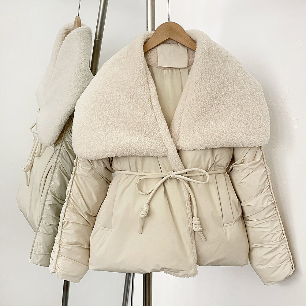 OFTBUY New Autumn Winter Clothes Women Luxury Big Collar White Duck Down Coat Female Lapel Sashes Thick Warm Puffer Jacket
