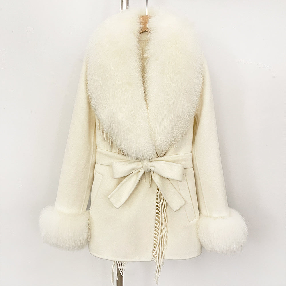 OFTBUY Short Real Fox Fur Wool Coat New Autumn Winter Clothes Women Fashion Natural Fur Woolen Jacket Female Tassel Overcoat