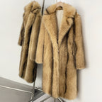OFTBUY Luxury Long-Line Notch Lapel Faux Fur Coat - Elegant Winter Vegan Fur Overcoat