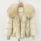 OFTBUY New Winter Large Real Raccoon Fur Puffer Coat Women Knit Sleeve White Duck Down Jacket Female Oversize Feather Down Parka