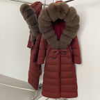 OFTBUY Hooded Winter White Duck Down Coat Large Real Fox Fur Collar X-Long Puffer Jacket Women Thick Female Parkas With Belt