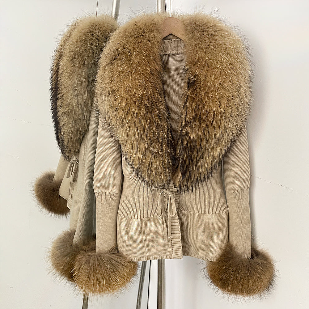 OFTBUY New Autumn Winter Knit Cardigan Women Fashion Warm Clothes with Real Fox Fur Luxury Natural Fur Sweater Jacket Female
