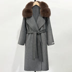 OFTBUY Belted Long Warm Winter Elegant Fashion Outerwear New Women's Double-Faced Wool Coat with Real Fox Fur Collar