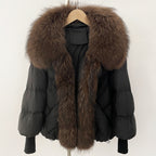 OFTBUY New Winter Large Real Raccoon Fur Puffer Coat Women Knit Sleeve White Duck Down Jacket Female Oversize Feather Down Parka