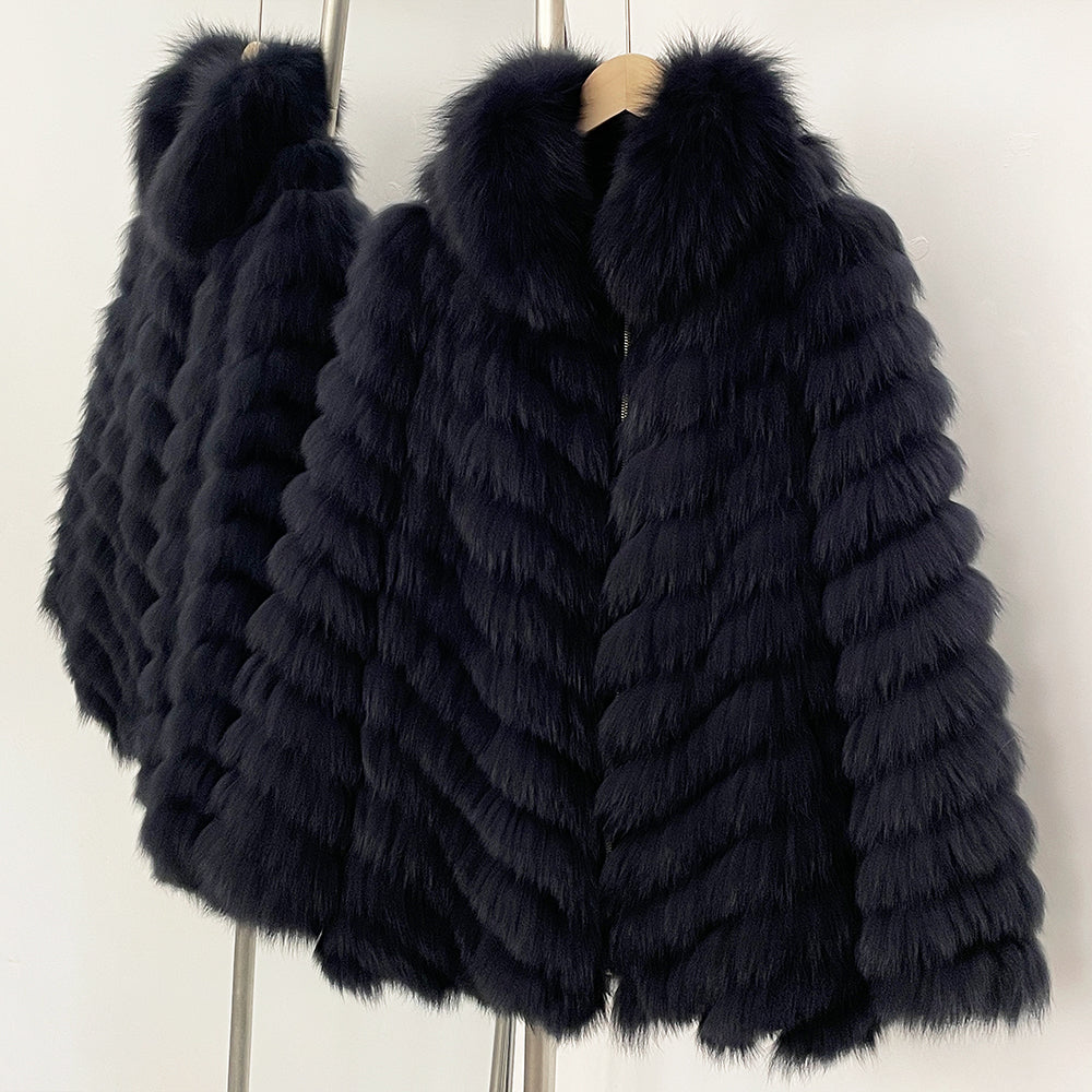 OFTBUY 2-in-1 Reversible Luxury Jacket - 100% Real Fox Fur Coat & Windproof Winter Parka