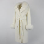 OFTBUY Winter Jacket Women Long Natural Wool Blends Cashmere Real Fur Coat Double Breasted Belt Warm Streetwear New Fashion
