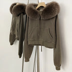 OFTBUY Casual Y2K Hoodie Real Fox Fur Collar Thickened Streetwear Hiphop Hoodie Sweatshirt Vintage Rock Goth Loose Punk Jacket