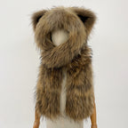 OFTBUY Thick Warm Cute Animal Natural Raccoon Fur Hat Scarf Women New Winter Windproof Cycling Caps Real Fur Muffler Female