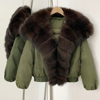 OFTBUY Autumn Winter Clothes Women White Goose Down Coat Natural Fur Puffer Jacket Female Short Big Real Fox Fur Jacket Fashion