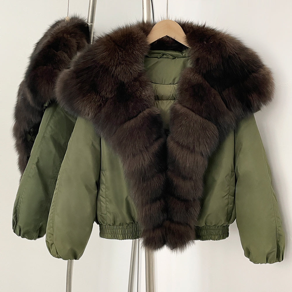 OFTBUY Autumn Winter Clothes Women White Goose Down Coat Natural Fur Puffer Jacket Female Short Big Real Fox Fur Jacket Fashion