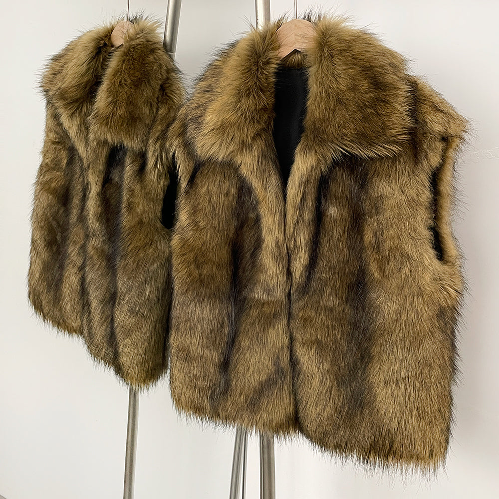 OFTBUY Factory Faux Fur Waistcoat Female New Winter Sleeveless Fake Fur Clothes Women Warm Thick Artificial Raccoon Fur Vest Coat
