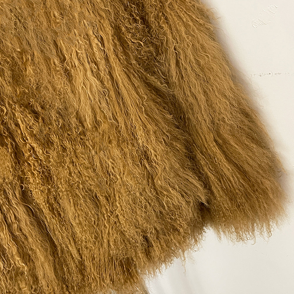 OFTBUY Warm Thick New Autumn Winter Luxury Outerwear Women's Camel Real Mongolian Sheep Fur Coat Curly Natural Fur Jacket Female