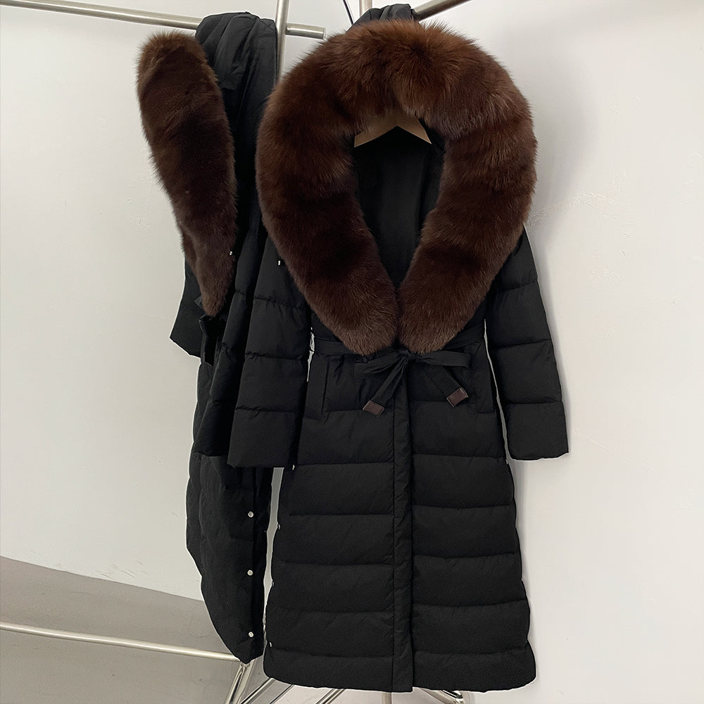 OFTBUY Hooded Winter White Duck Down Coat Large Real Fox Fur Collar X-Long Puffer Jacket Women Thick Female Parkas With Belt