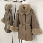 OFTBUY Belt Loose Cloak Natural Fur Woolen Jacket Real Fox Fur Collar and Cuffs Wool Coat Female New Autumn Winter Clothes Lady
