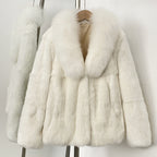 OFTBUY Natural Rabbit Fur Coat Female New Thickened Warm Top Clothing Women Fashion Fluffy Real Fox Fur Collar Jacket Lady
