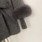 OFTBUY High Collar Belt Real Fox Fur Wool Coat Female New Autumn Winter Knitted Sleeves Woolen Clothes Women Alpaca Loose Jacket