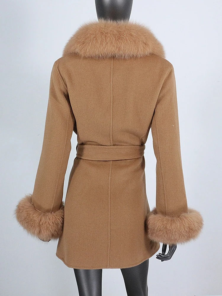 OFTBUY Double-sided Wool Coat Female New Autumn Winter Real Fox Fur Clothes Women Detachable Fur Cuffs Woolen Cashmere Jacket