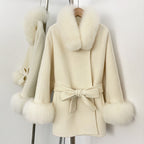 OFTBUY Belted Waist Elegant Winter Luxury Woolen Outerwear Female New Women's Wool Coat Large Real Fox Fur Collar and Cuffs
