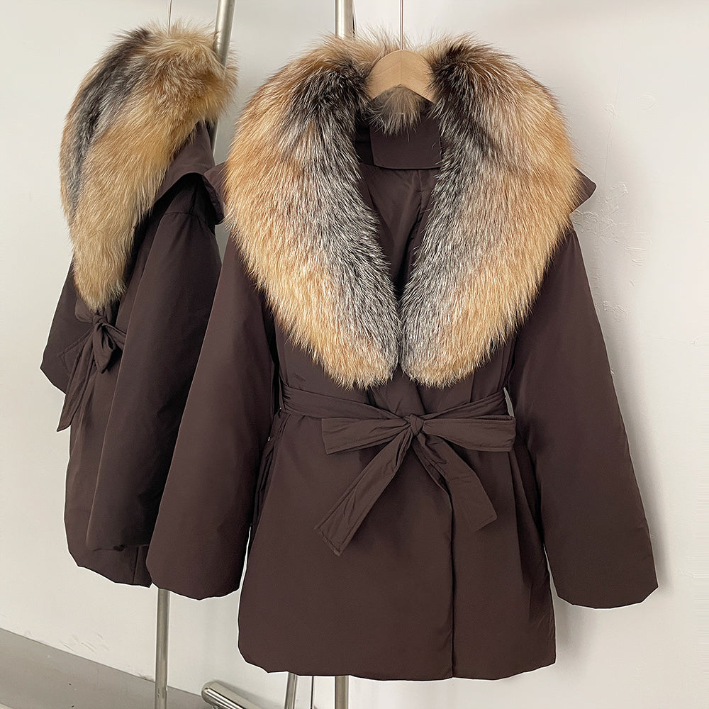 OFTBUY Natural Fox Fur Collar Fluffy Puffer Jacket Women Thickened Warm Real Fur White Duck Down Coat New Winter Parke Outerwear