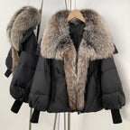 OFTBUY New Puffy Sleeve Warm Loose Puffer Jacket Winter Luxury Outerwear Women's Duck Down Jacket with Large Real Fox Fur Collar