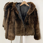 OFTBUY V-Neck Open Front Fur Jacket Female New Autumn Winter Outerwear Women's Brown Patchwork Real Rex Rabbit Fur Short Coat