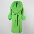 OFTBUY Winter Jacket Women Long Natural Wool Blends Cashmere Real Fur Coat Double Breasted Belt Warm Streetwear New Fashion