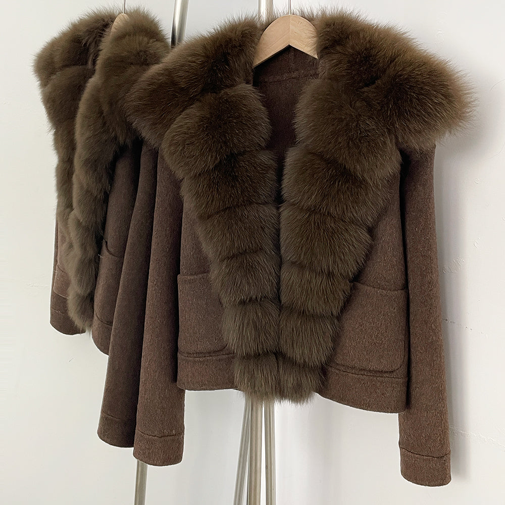 OFTBUY Pockets Luxury Warm Winter Fashion Outerwear female New Women's Cropped Double-Faced Wool Coat with Real Fox Fur Collar