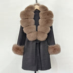 OFTBUY New Autumn Winter Top Clothes Women Belt Natural Fur Wool Coat Female Fashion Warm Woolen Jacket with Real Fox Fur Collar