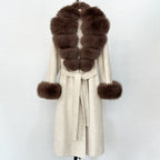 OFTBUY Fashion Warm Woolen Jacket with Real Fox Fur Collar and Cuffs New Autumn Winter Wool Clothing Women Long Belt Outerwear