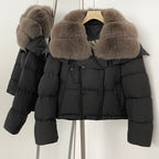 OFTBUY New Short Winter Clothing Women Thickened Warm Fluffy Raccoon Fur Puffer Jacket Female Real Fox Fur Collar Down Coat
