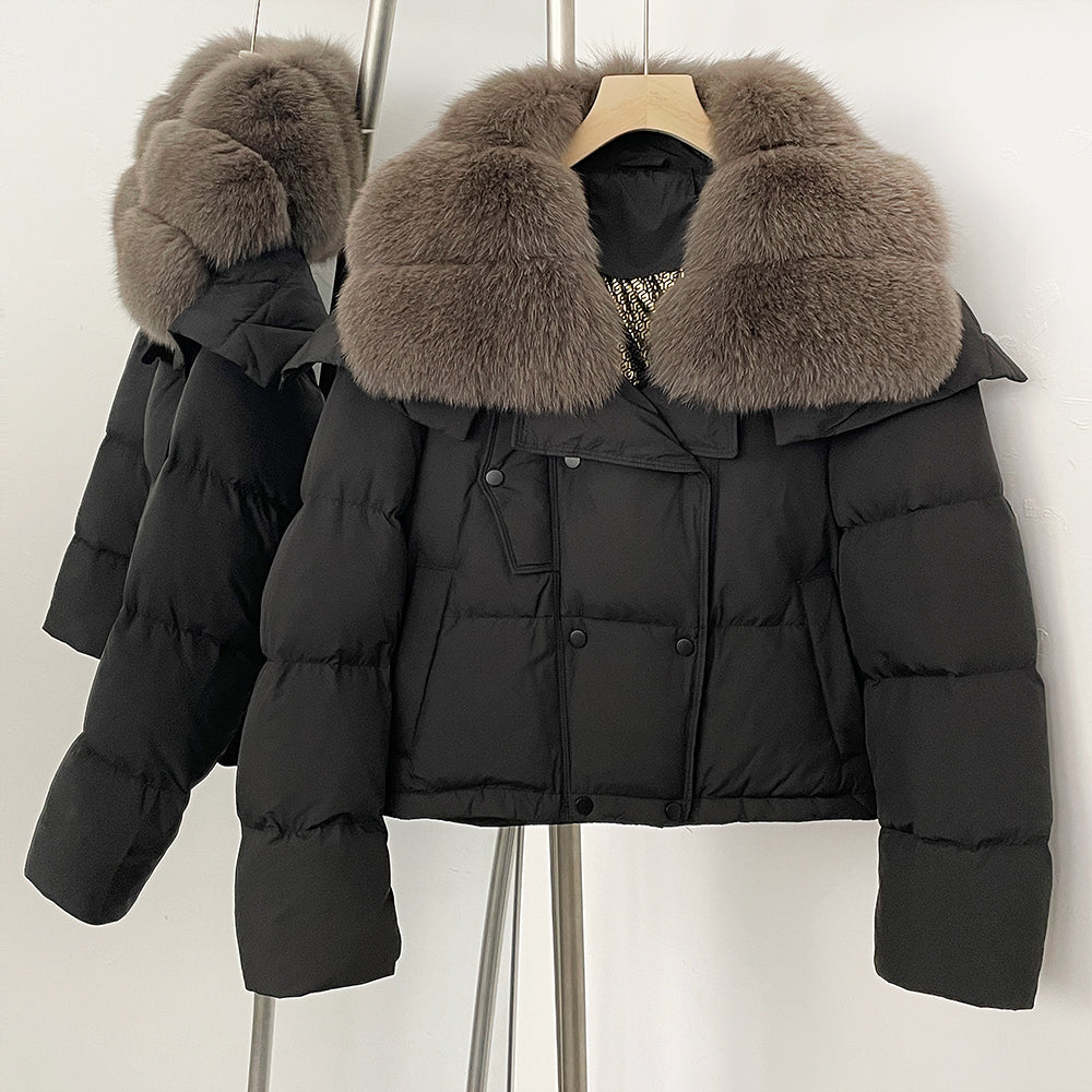 OFTBUY New Short Winter Clothing Women Thickened Warm Fluffy Raccoon Fur Puffer Jacket Female Real Fox Fur Collar Down Coat