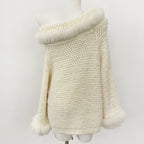 OFTBUY New Spring Autumn Light Top Clothes Female One-length Shoulder Pullovers Knitting Coat Women Real Fox Fur Knitted Sweater