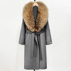 OFTBUY New Autumn Winter Top Clothes Female Long Big Real Fox Fur Collar Woolen Jacket Women Fashion Warm Cashmere Wool Coat