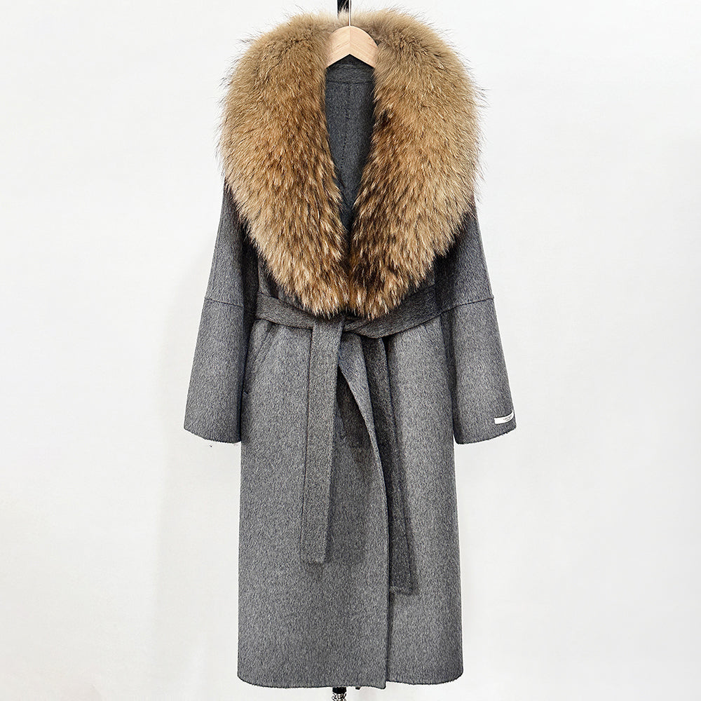 OFTBUY New Autumn Winter Top Clothes Female Long Big Real Fox Fur Collar Woolen Jacket Women Fashion Warm Cashmere Wool Coat