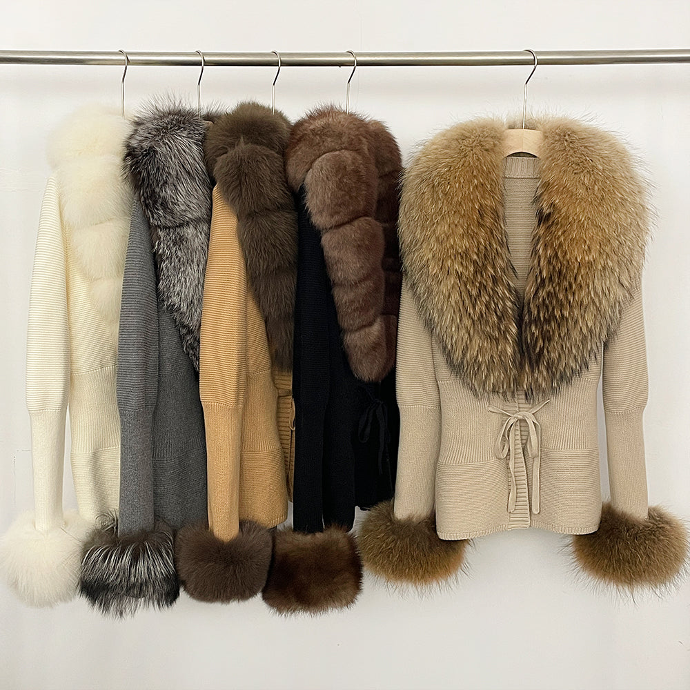 OFTBUY New Autumn Winter Knit Cardigan Women Fashion Warm Clothes with Real Fox Fur Luxury Natural Fur Sweater Jacket Female