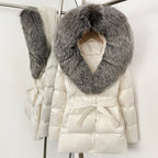 OFTBUY New Women's Duck Down Jacket with Large Real Fox Fur Hood Belted Waist Warm Winter Puffer Coat Lady Luxury Outerwear