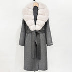 OFTBUY New Autumn Winter Top Clothes Female Long Big Real Fox Fur Collar Woolen Jacket Women Fashion Warm Cashmere Wool Coat