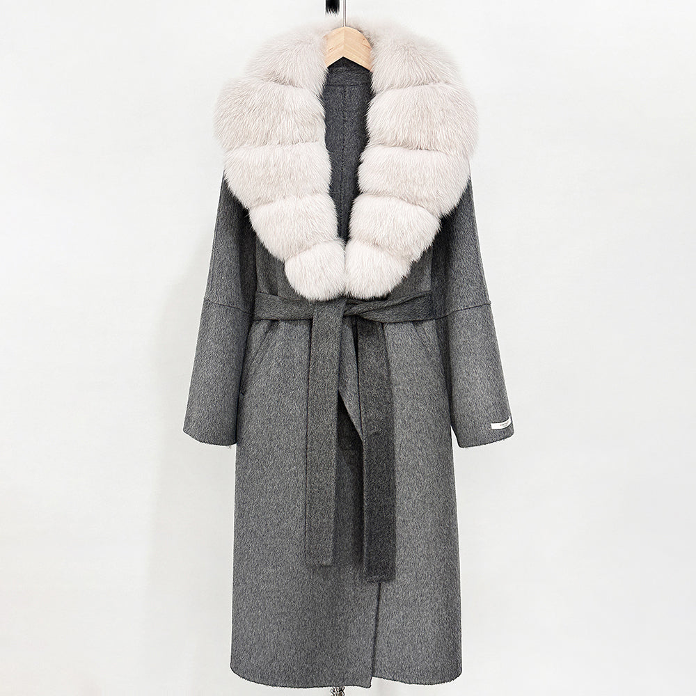 OFTBUY New Autumn Winter Top Clothes Female Long Big Real Fox Fur Collar Woolen Jacket Women Fashion Warm Cashmere Wool Coat
