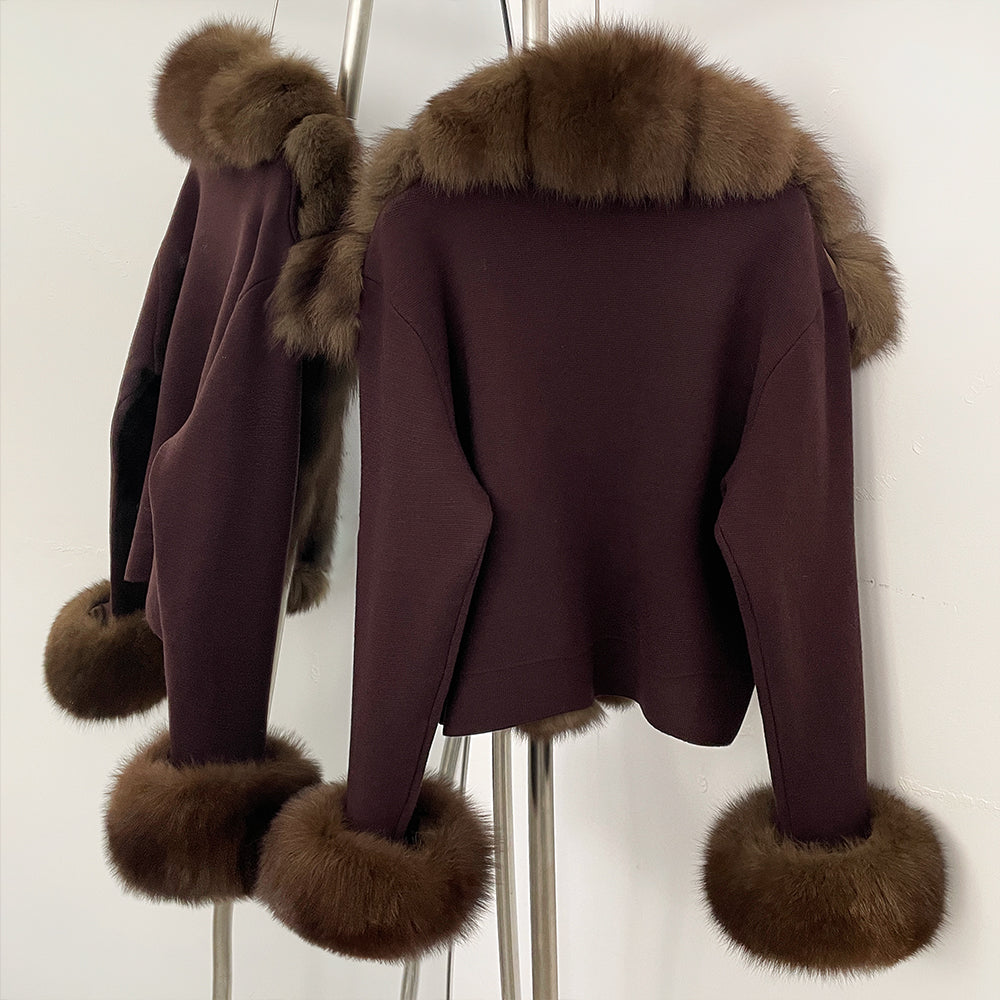 OFTBUY New Autumn Winter Knit Clothing Female Women's Short Cardigan with Big Real Fox Fur Collar Natural Fur Warm Sweater Lady