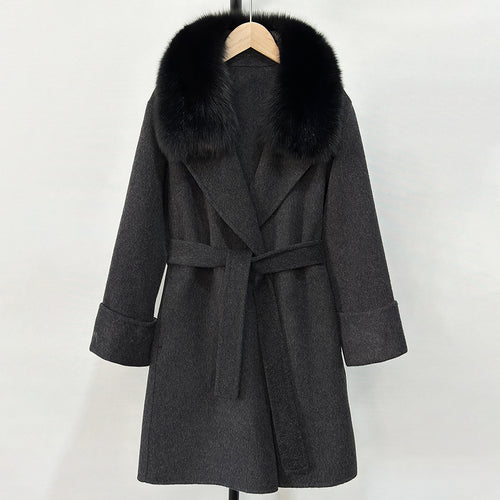 OFTBUY Fashion Female Luxury Cashmere Wool Jacket Autumn Winter Warm Natural Fox Fur Collar Women's Woolen Blends Coat