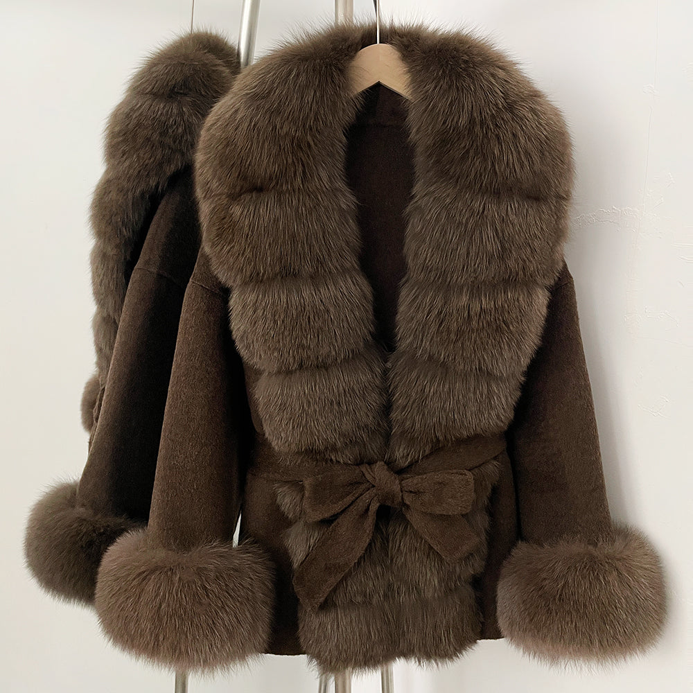 OFTBUY Big Real Fox Fur Pinnacle Woolen Coat Female New Autumn Winter Top Clothes Warm Natural Fox Fur Collar Wool Jacket Women