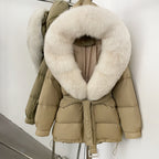 OFTBUY Thick Warm Mid-Long Puffer Coat Real Fox Fur Collar White Duck Down Coat Female Loose Warm Hooded Parkas With Belt